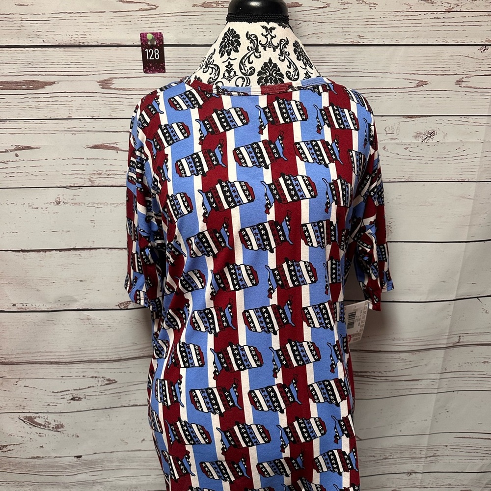 LuLaRoe Red and Blue Geometric Short Sleeve Top - Irma